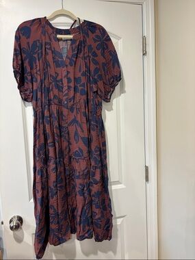 Sonoma Mauve Midi Dress with Navy Floral Print